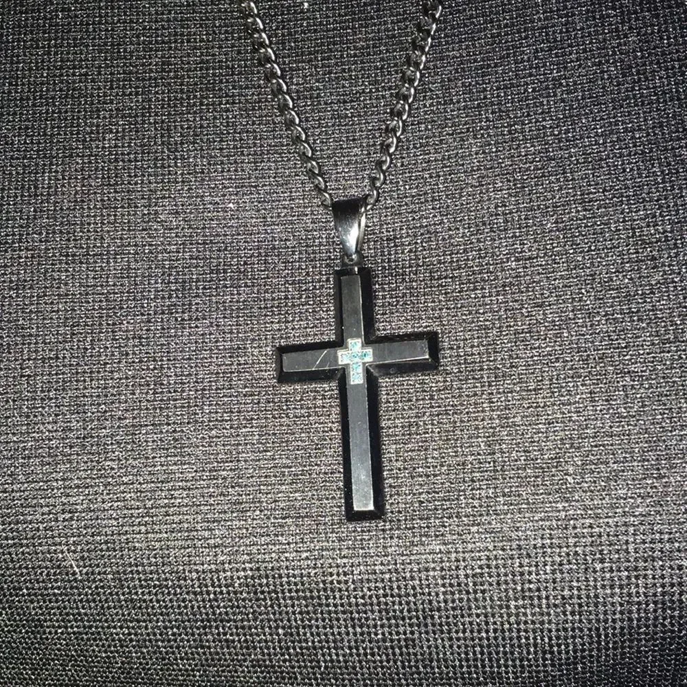 Stainless Steel Men’s Black Cross with Sapphire